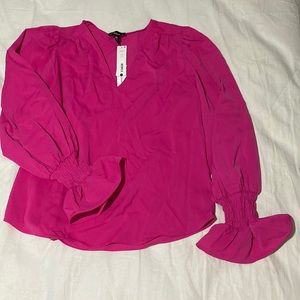 Aqua hot pink v neck blouse